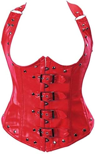 Coolweary Women's Bright Faux Leather Hasp Corset Bustier Waist Trainer Cincher