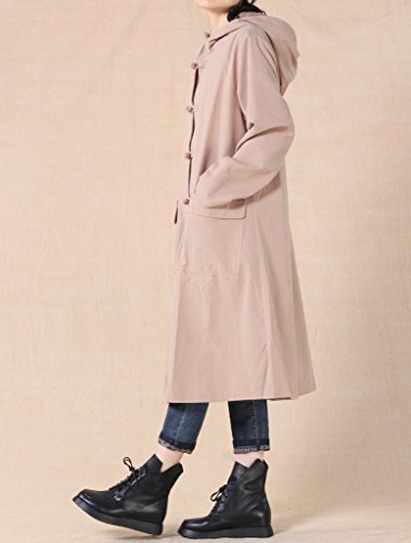 Mordenmiss Women's Long Sleeve Hooded Frog Button Coat with Two Pockets Style 3 M Khaki