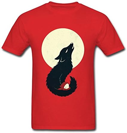 yishifeng Men's Wolf Moon Little Red Riding Hood T Shirt Red S