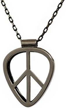 [PICKRING] Guitar Pick Holder Pendant Necklace Jazz Size (Peace/Metal Black)
