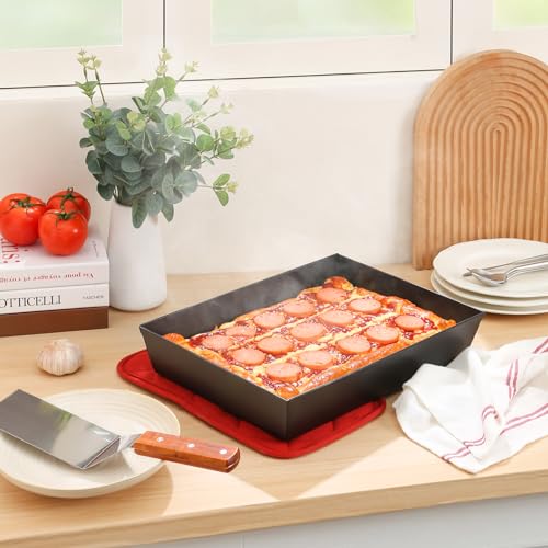 Jisculo Detroit Style Pizza Pan 10x14x2.5 (Non-Stick, BPA & PFOA Free) Heat-Resistant Up to 800°F, Pre-Seasoned Authentic Hard Anodized Detroit Deep Dish Pizza Pan, Five-Year Free Replacement
