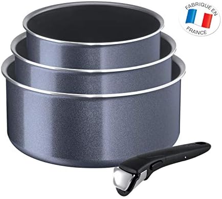 Tefal INGENIO ELEGANCE Set de 3 Casseroles 16/18/20 cm (1,5/2,1/3 L) + 1 Poignée Amovible Gris Pailleté L2319302 - Cuisine A Vivre Tefal INGENIO ELEGANCE Set de 3 Casseroles 16/18/20 cm (1,5/2,1/3 L) + 1 Poignée Amovible Gris Pailleté L2319302
