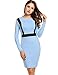 ANGVNS Women Long Sleeve PU Leather Stitching Midi Bodycon Pencil Office Dress