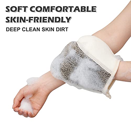 Sunyrisy Exfoliating Bath Gloves,Soft Linen Terry Cloth for Showering,Massage,Spa,Removing Dead Skin Body Scrubber,Deep Exfoliating Mitt for Men and Women,2 Pack