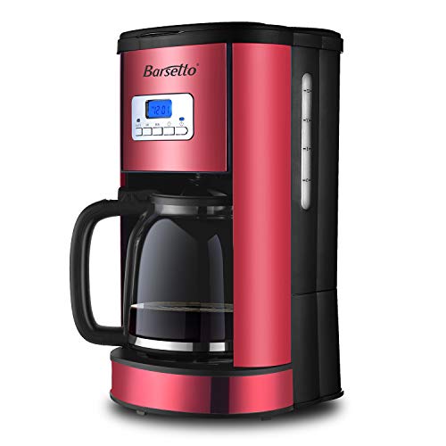 Click Here to See More Images Coffee Maker Barsetto 12 Cup Coffee Machine Stainless Programmable Setting Silent Operation Drip Coffeemaker with Coffee Pot and Filter for Home and Office (Red)