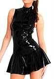 H.X Sexy Women's PVC Zip Front Clubwear Dress Lingerie Skirt (US 10/Tag XL, Black)