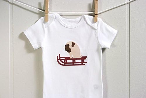 Christmas Pug Dog Boy Girl Bodysuit Romper One Piece, Short Long Sleeve, Sizes 3 Months - 18 Months