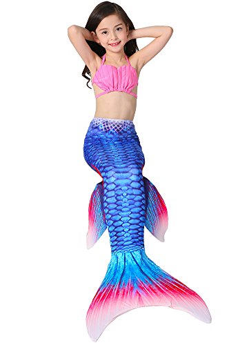 Eafior 3PCS Girls Swimsuit 2017 Princess Mermaid Tail Bikini Bathing Swimsuit Swimwear Can Match Monofin(With Headband)