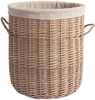Wicker Weave Cylindrical Laundry Clothes Basket Bins Bucket Bathroom Laundry Hampers Sundries Storage Barrel (Size : No lid)