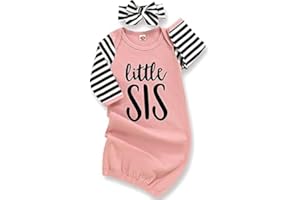 Bellcoco Newborn Baby Girl Boy Nightgown 0-6 Months Little Sister Sleeper Gown Stripe Long Sleeve Baby Clothes