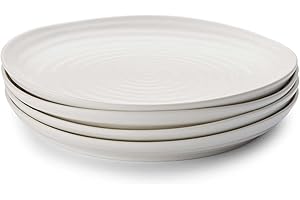Portmeirion Sophie Conran Coupe Plates | Set of 4 | Porcelain Serving Dishes | White Pasta and Salad Plate | Large Dinnerware
