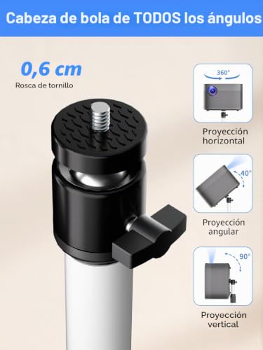 suptek Floor Stand for Projector 162 cm, Height Adjustable 136-162 cm, 360° Rotation, Stable Metal Base for Sofa or Bed, 1/4 Inch Screw, Ideal for Mini Projectors and Cameras, White