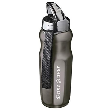 Schmalz Trinkflasche mit Gravur Edelstahl Reflects-Riyan graviert anthrazit, Sportflasche Isolierflasche Wandern Camping Outd