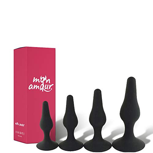 MON AMOUR Plug Anal - Ecarteur En Silicone Médical - Sextoys Homme Femme - Kit d’Entrainement Pour Débutant - Sécurisé (Avec Base Evasée) - Vagin - Lot de 4 Dildo Avec Taille Différentes
