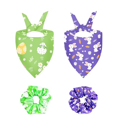 Photo 1 of Easter Dog Bandana and Hair Scrunchies Set, Green Purple Pet Scarf Holiday Spring Bandanas for Small Dogs Cats Pets Girl Boy, Matching Dog and Owner, Small