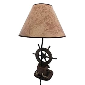 Captain's Destiny: Nautical Ship's Wheel Resin Table Lamp with Anchor Print Fabric Shade for Coastal, Beach or Pirate Themed Bedroom Decor, 19 Inches High 413jGbJ3HlL