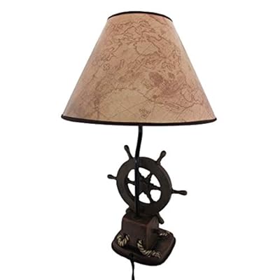 Captain's Destiny: Nautical Ship's Wheel Resin Table Lamp with Anchor Print Fabric Shade for Coastal, Beach or Pirate Themed Bedroom Decor, 19 Inches High 413jGbJ3HlL