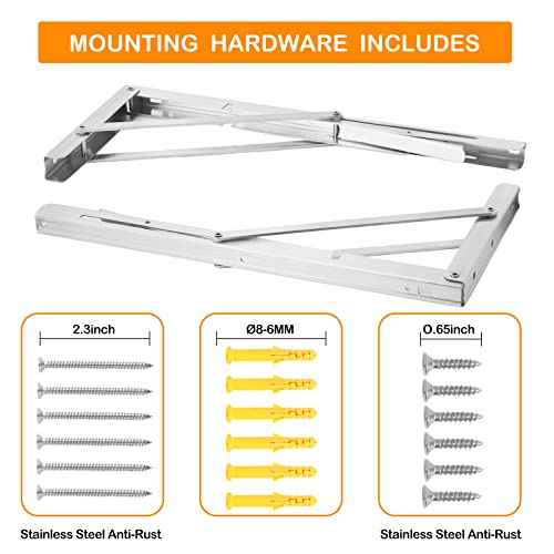 YOC Folding Shelf Brackets 16 Inches, Folding Table Hinge, Stainless Steel, Collapsible Wall Mount DIY Bracket for Work Bench Table, Max Load 330 Lb, Pack of 2 with Screws