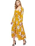 Milumia Women's Button Up Split Floral Print Flowy Party Maxi Dress X-Large M-Yellow-White