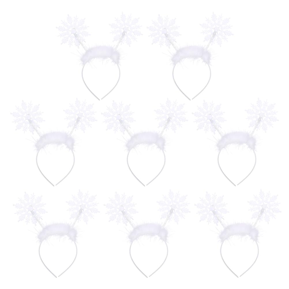 Frcolor 8pcs Christmas Snowflake Headband Glitter Headband Snowflake Feather Headpiece Snowflake Head Boppers Snowflake Costume Xmas Hair Hoops Costumes Christmas Hair Accessories for Women