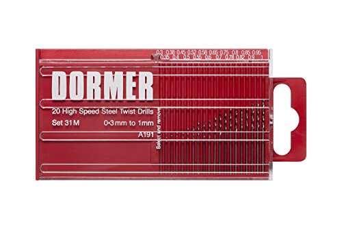 Dormer A191231M HSS High Speed Steel Jobber Drill Bits with 118 Degree Standard Point, Set of 20