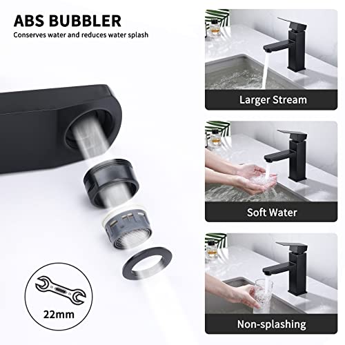 HOMELODY Bathroom Tap, Black, Washbasin Tap, Basin, Square Bathroom Mixer Tap, Stainless Steel, Single Lever Mixer Tap
