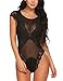 ADOME Sexy Lingerie for Women Lace One Piece Teddy Babydoll Bodysuit,Black 2,Medium