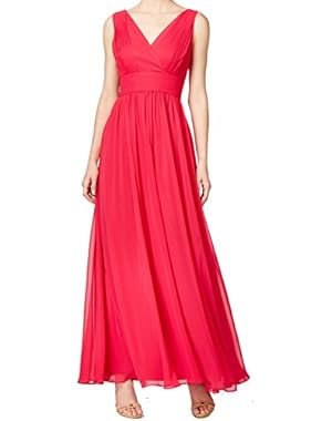 Women's Empire Waist Chiffon Surplice Gown Pink 10