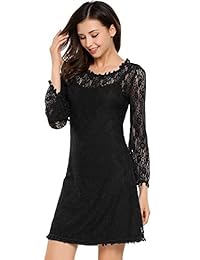 beautytalk Mujeres Boho Encaje Vestido Crochet bola Fringe a-line Mini Vestido Con Bell Sleeve