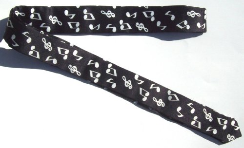Music Note Skinny Tie For Rock Band Member Or Musician Black With White Notes Made of 100% Polyester