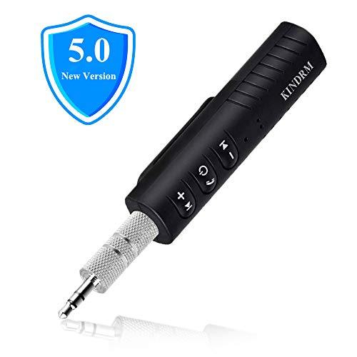 Bluetooth Adapter Receiver, KINDRM Portable Hands-Free Bluetooth 5.0 Audio Receiver Car Kits & Mini 3.5mm AUX Wireless Audio Adapter for Headphones Car Speakers/Home Stereo Music Sound System (Black)
