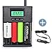 SUPEREX® Smart Universal Battery Charger with Car Charger For AA AAA 18650 26650 C CR123a， lithium ion/Ni-MH 3.7V, 3.2V, 1.2V rechargeable batteries