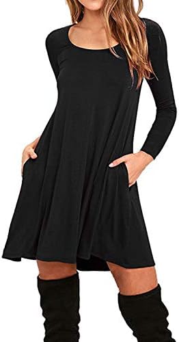 Women's Dress Short Oversized Dress Long Sleeve Tunic Dress Plus Size Shirt Dress Baggy Pockets Short Jumper Blouse Casual Maxi Dresses Vintage Cotton Dress