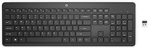 HP 230 kabellose Tastatur, QZERTY italienisches Layout, Ziffernblock, 12 Funktionstasten, Robustes Design, ergonomisches Profil, schwarz, 14,6 x 44 x 2,7 cm