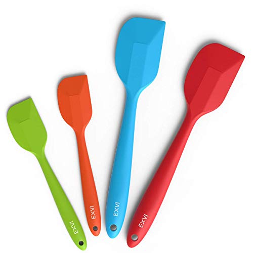 EXVI 4-Piece Heat Resiatant Silicone Spatula Set Non-Stick Rubber Spatulas Scraper With One Piece Solid Stainless Steel Core Design For Baking Or Cooking