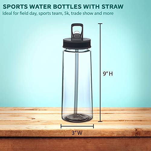 Plastic Sports Bottles with Spill Proof Lids 22 oz. Set of 6, Bulk Pack