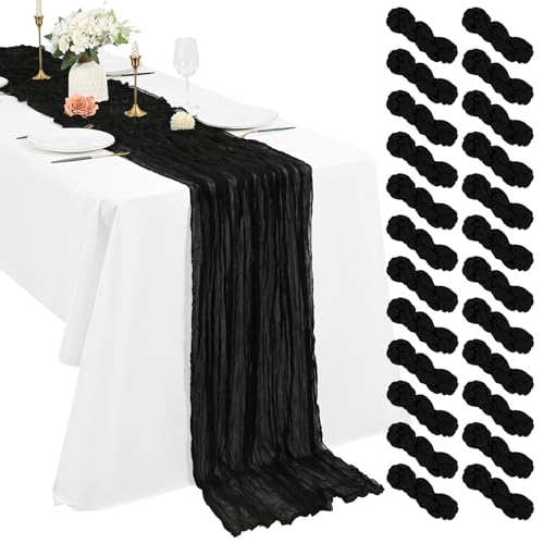 Pesonlook 24er Set Gaze-Tischläufer für Hochzeiten, 55 x 300 cm, Schwarz