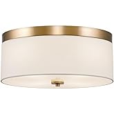Kira Home Walker 15" Mid-Century Modern 3-Light Flush Mount Ceiling Light, White Fabric Shade + Round Glass Diffuser, Cool Br
