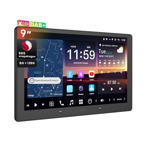 [9 Inch QLED] ATOTOZONE Dab Car Radio Android 2 Din, Wireless Carplay & Android Auto, 7.1.2 CH Audio, 8G+128G, 4G LTE, HDMI Input, AI Agent & AI Vision, Remote LiveView & Remote Alarm Clock, X10DG209E
