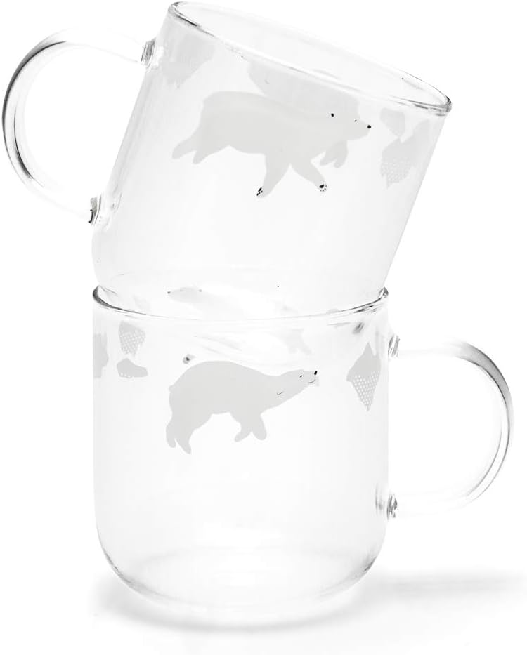 CoCo LivingCute Polar Bear Glass - Cup with Handle for Latte Milk Dishwasher Microwave Safe 12 OZ, Polar Bear.