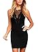 Yikomi Women's Mesh V Neck Sleeveless Lace Bodycon Stretch Cocktail Party Dress (S, Black)