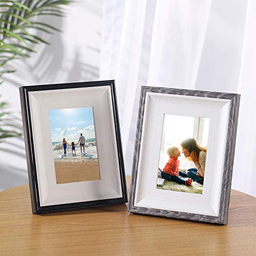 Wood Photo Frames, SasaAccueil Vintage Wooden Rustic Picture Frame Set with High Definition Glass for Wall Mount Table Top Display Unique Durable 3 Pack (Gray Border, 4x6\'\')