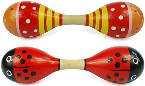 Classic Wooden Maracas Double Head Sand Hammer Percussion Musical Instruments Baby Children Educational Toys2PCS Random Color by DeDeDi