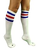 YogaColors Unisex Triple Stripe Sporty Knee High Stars Socks (Red/Blue/Stars)