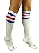 YogaColors Unisex Triple Stripe Sporty Knee High Stars Socks (Red/Blue/Stars)