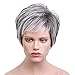 Emmor Short Grey Synthetic Wigs for Women Pixie Cut Wig Natural Realistic Daily Use Hair, Mix Black & White Fiber
