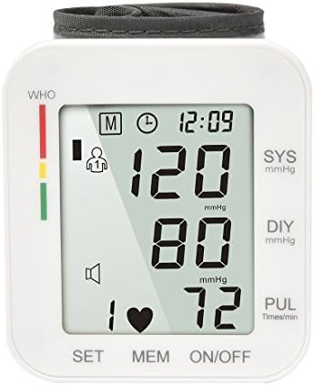 Digital Blood Pressure Monitor Cuff Wrist Meter Portable BP Machine with Pulse Heart Rate Detection Electronic Automatic LCD Display for Home Use Health Monitoring (White)