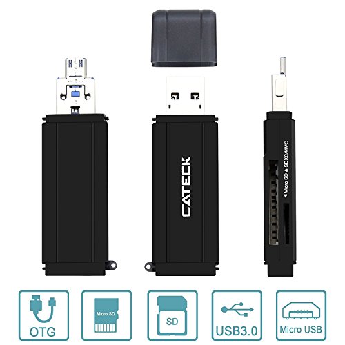 Cateck Micro USB OTG and SuperSpeed 2-Slot USB 3.0 Flash Memory Card Reader to Support SD/Micro SD Adapter for Windows, Mac, Linux, and Certain Android Systems