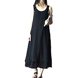 Serenely Women's Slub Cotton Double Layers Sleeveless Long Casual Dress Summer Dress