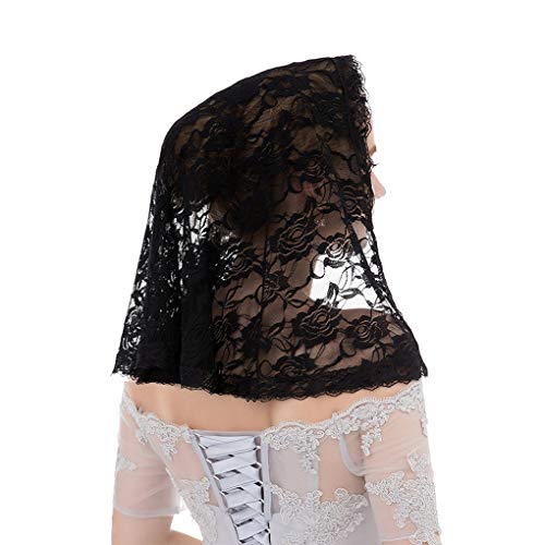 Chic Floral Lace Mantilla Veil Catholic Church Chapel Veil Head Covering Latin Mass D Shaped Short Bridal Wedding Veil Head Scarf Black